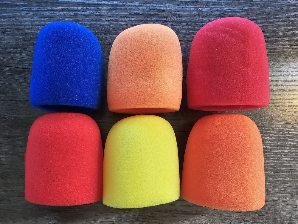 Lot of 6 Foam Microphone Windscreen Covers, Assorted Colors, Universal Fit
