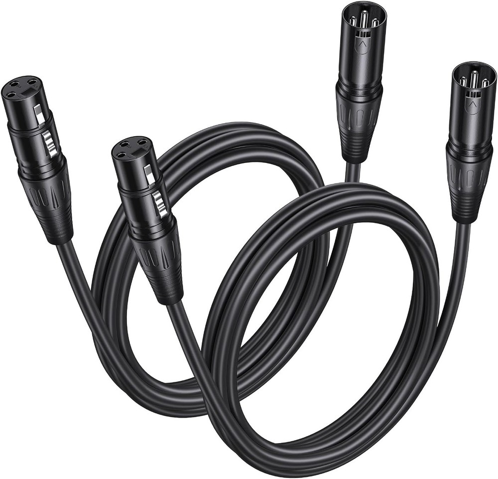 2 Pack Premium XLR Cable – 6ft, Male to Female Microphone 6 Feet, Black