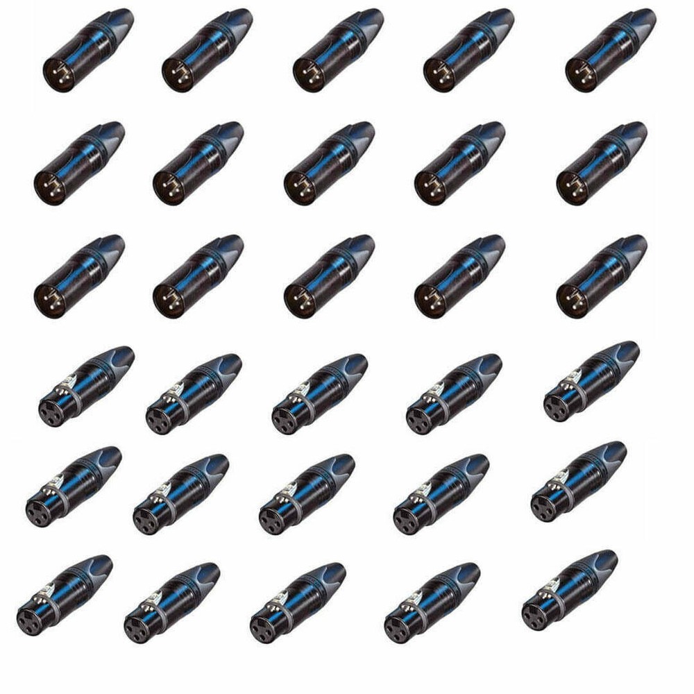 Neutrik XLR DMX 3 pin Connectors Package – 15 Male and 15 Female