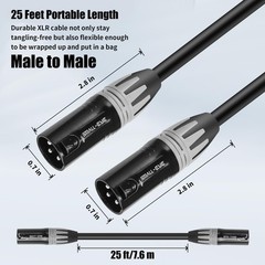 2 Pack 25 ft XLR Male to Male 3Pin Balanced Patch Cables 22 AWG OFC Mixers
