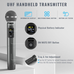 Phenyx Pro Wireless Microphone System Dual UHF Metal Mics 200ft