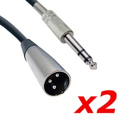 2 Pack – 6ft XLR 3-Pin Male to 1/4″ Stereo TRS Shielded Microphone Mic Cable