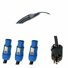Power Cable 1 Edison Male to Fanout 3 PowerCon Blue A Connectors 3 ft -12 AWG
