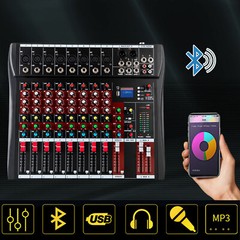 Pro 8 Channel Bluetooth Studio Audio Mixer Live Sound Mixing Console with USB