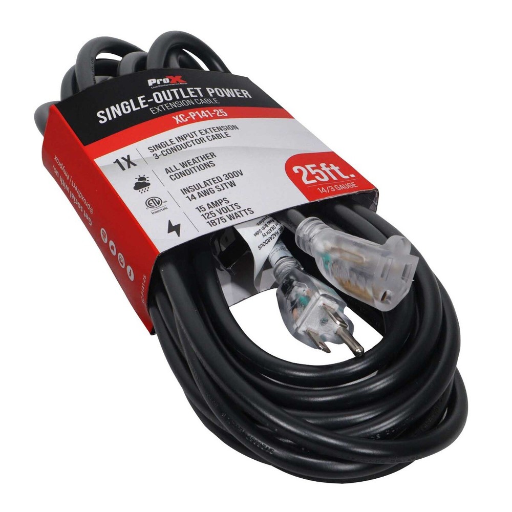ProX XC-P141-25 25′ 14AWG 3-Prong Black 110v to 110v Female Power Cord