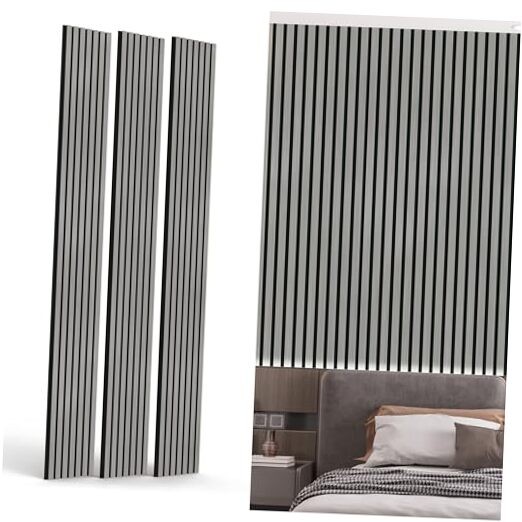 -Pack Wood Slat Wall Panel for Interior Wall Decor Noise Cancelling 3 Gray Oak