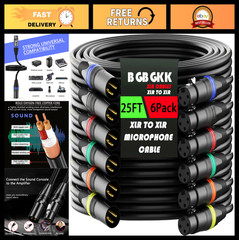 25ft XLR Cables 6 Pack – Professional Male to Female Microphone Cords, Gold-Plat
