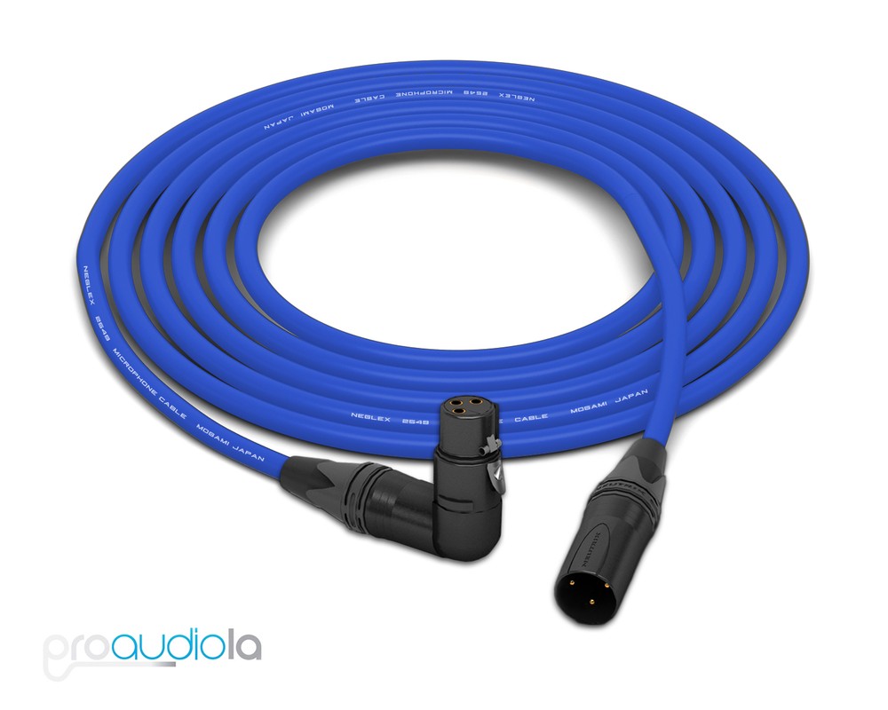 Mogami 2549 Cable | Neutrik Gold Straight XLR-M to 90º XLR-F | Blue 35 Feet 35′