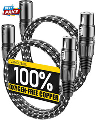 XLR Cables, 3Ft 2 Pack Microphone Cable, XLR Male to Female Balanced Microphone