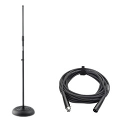 Round-Base Mic Stand Weighted + 25ft XLR to XLR Microphone Cable Bundle
