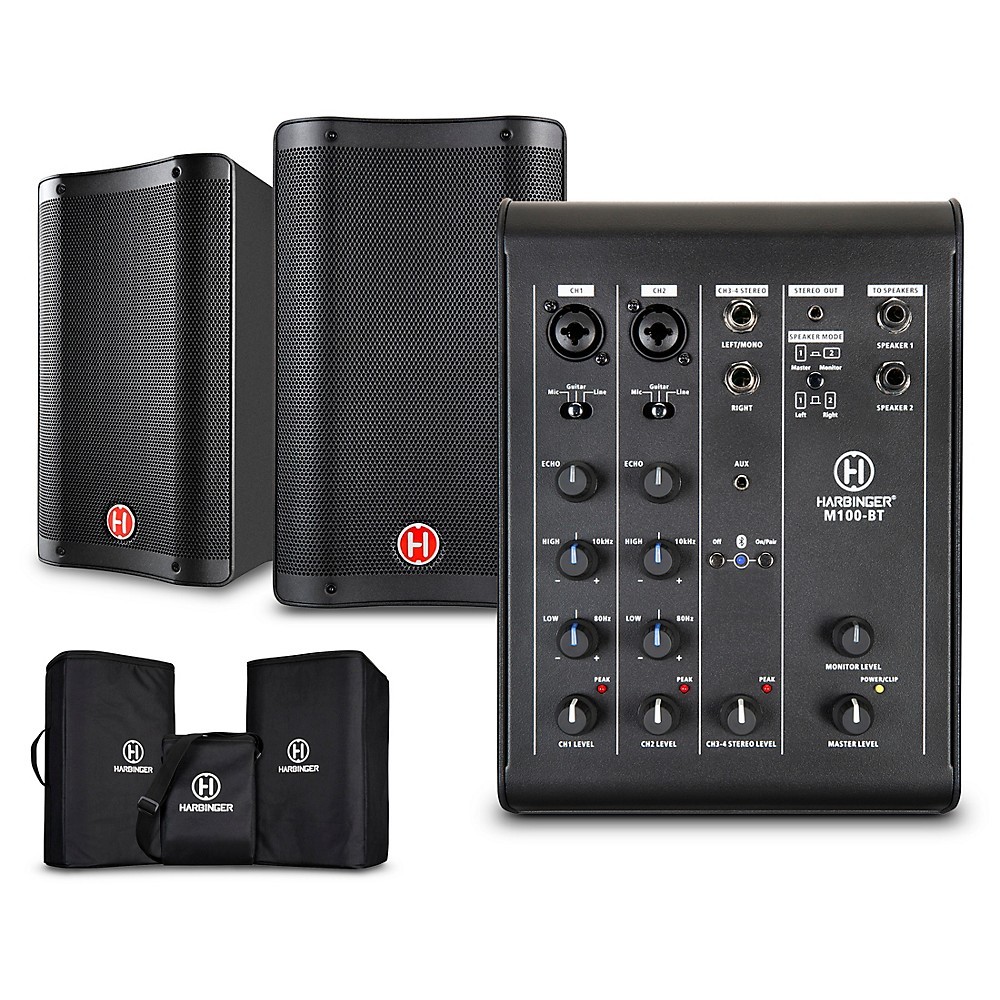 Harbinger M100BT Portable PA with Bluetooth and Custom Carry Bags 8″ Mains