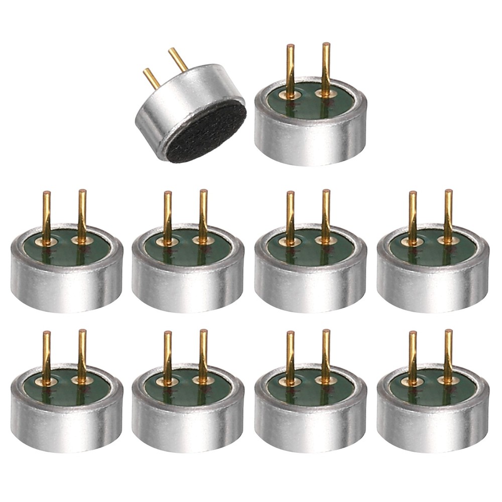 Cylindrical Electret Condenser Mic Inserts with Pins -40dB Pack of 10 Silver