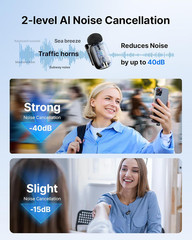 BOYA Mini 2 Wireless Lavalier Microphones for Iphone 15/16/17 & Android, AI Nois