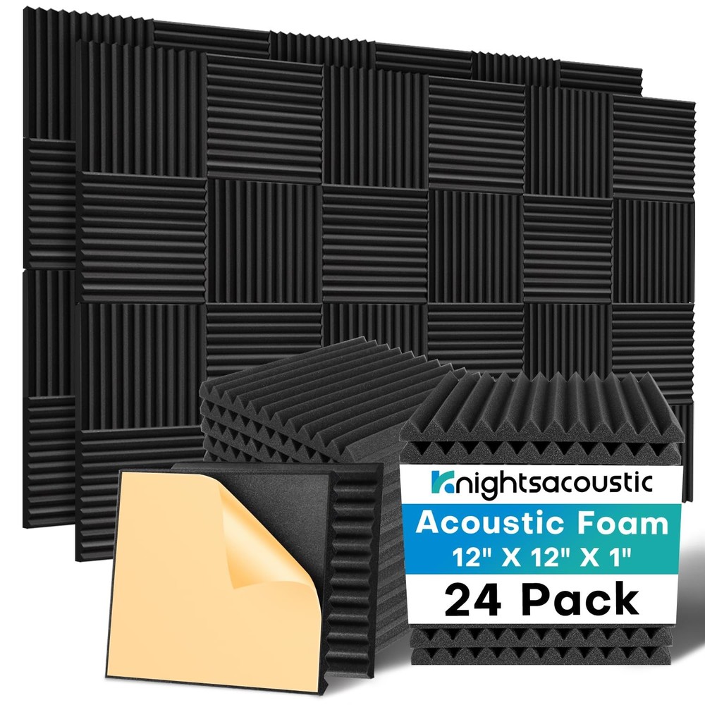 24 Pack Sound Proof Foam Panels for Walls with Self Adhesive, 12x12x1 Acousti…