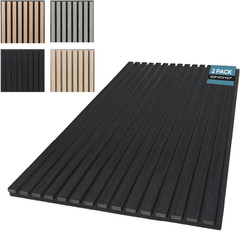 2 Pack 3D Wood Slat Wall Panels – Sound Absorbing Black Oak, Fire Retardant