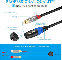 JOLGOO Unbalanced XLR Female to Dual RCA Y Splitter Breakout Cable, 1 XLR Female