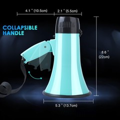 MyMealivos 20W Megaphone Bullhorn, Built in Siren & 240s Recording, A Teal