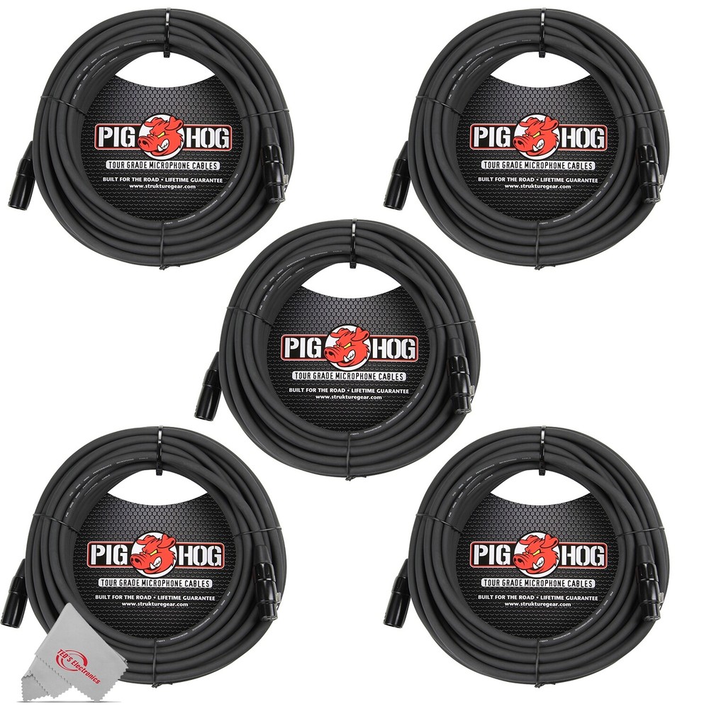 Pig Hog 8mm XLR Microphone Cable Male to Female 30 Ft Premium Mic Cable x5