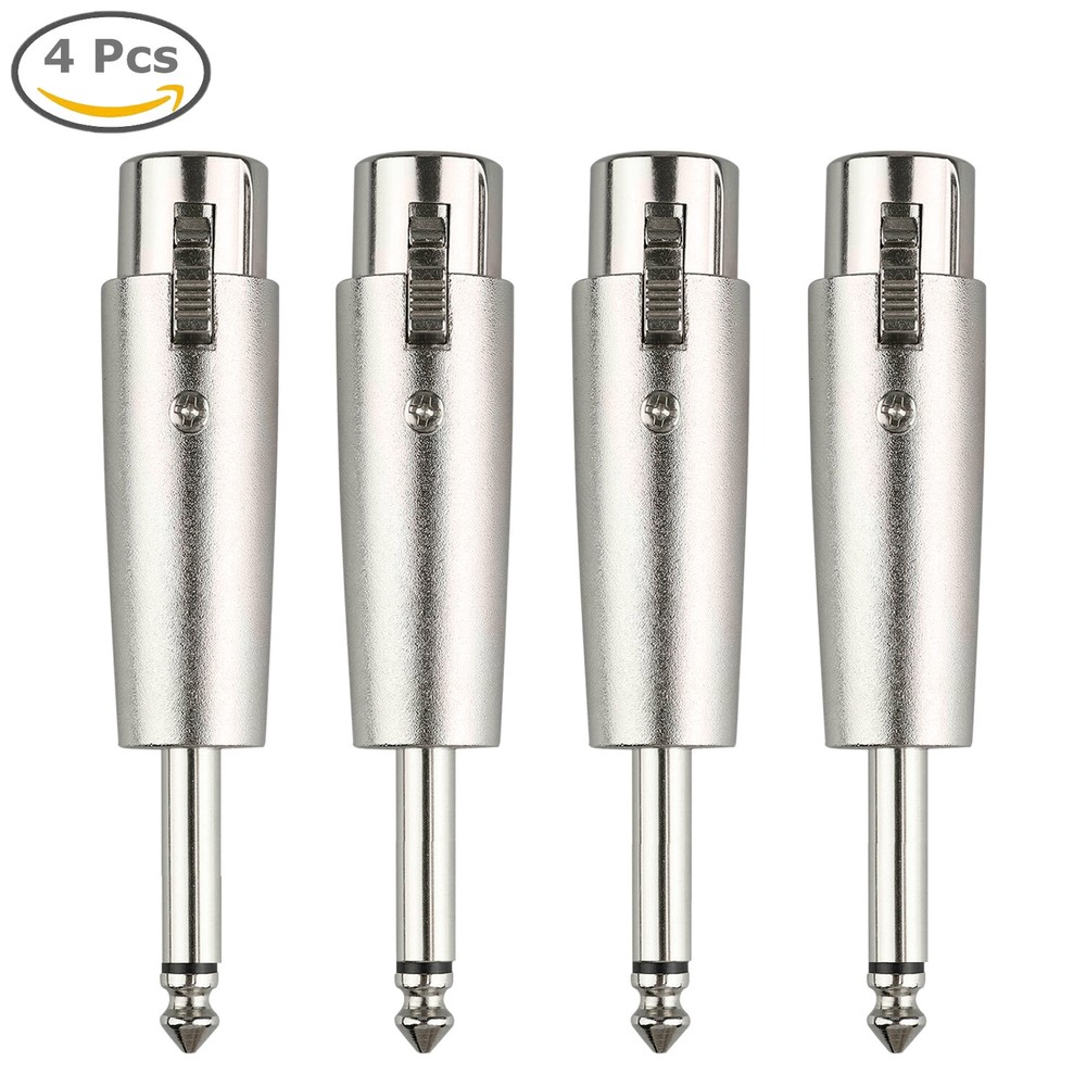 3Pin XLR Female to 1/4″ 6.35mm Mono Male Plug Audio Cable Mic Adapter 4 Pack