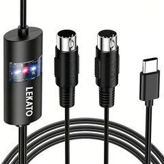 LEKATO USB-C MIDI Cable 6.5ft Professional 16 Channels MIDI In Out Interface