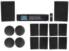 Commerical 6-Zone Amp+(4) 6.5″ Black Ceiling+(10) Wall Restaurant/Bar Speakers