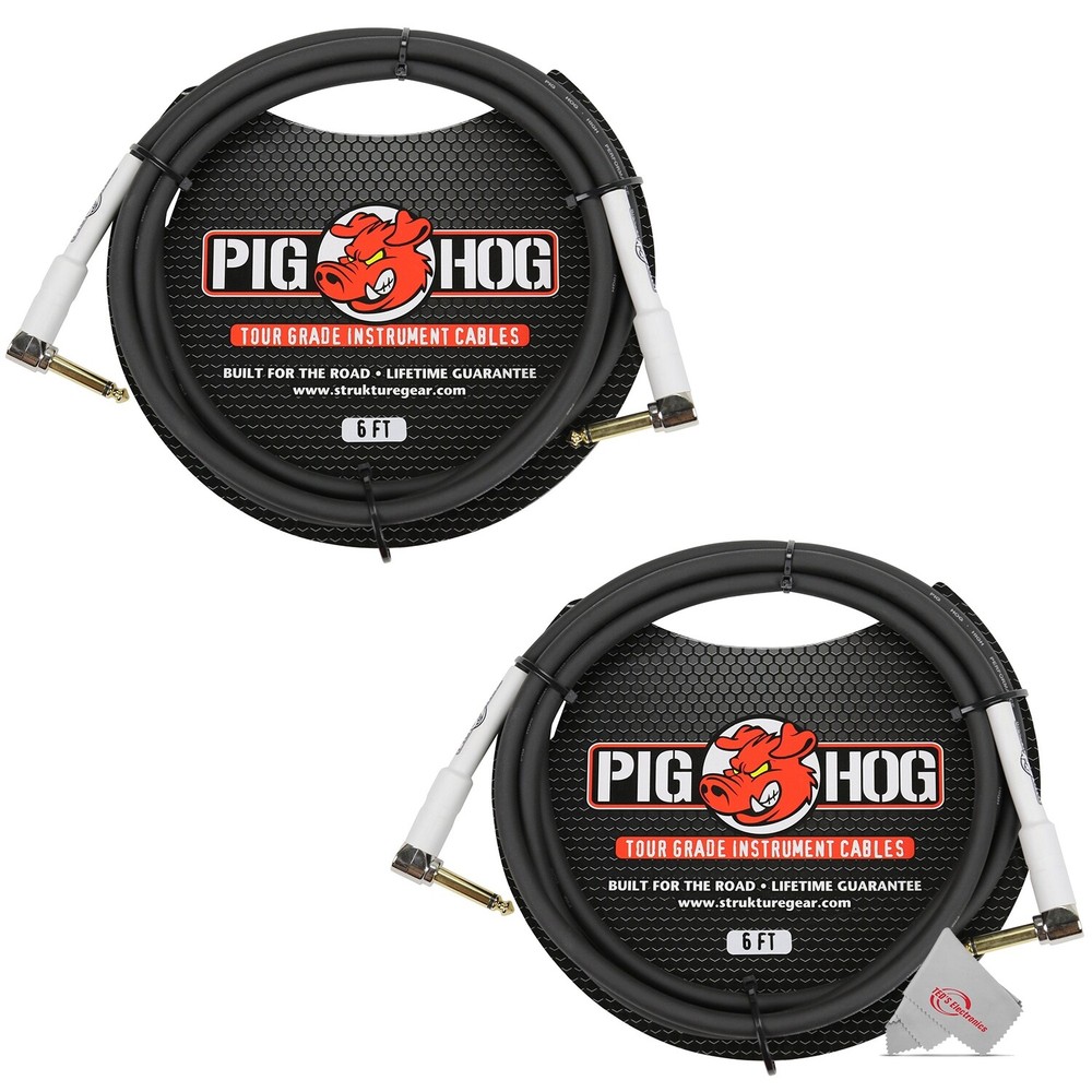 Pig Hog 6 ft Instrument Cable 1/4 – 1/4 Inch Right Angle – PH6RR – 2 Units