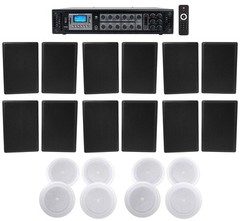 6-Zone Amplifier+12 Black Wall+8 JBL 8″ Ceiling Speakers For Restaurant/Bar/Cafe