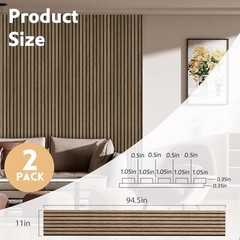 Wood Slat Panels for Wall 2-Piece 94.5″×11″ 94.5×11 (2 PCS) Natural Walnut
