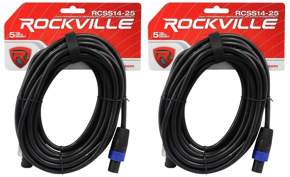 2 Rockville RCSS1425 25′ 14 AWG 100% Copper Speakon to Speakon Pro Speaker Cable