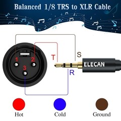 TRS to XLR Male to Male 3.5mm 1/8 Inch Balanced Shielded Audio Cable 8ft