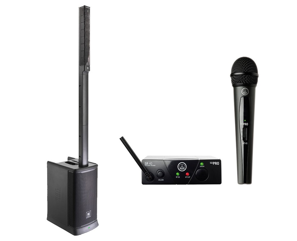 JBL EON ONE Mk2 Powered Column Array Speaker/Sub Sys + AKG WMS40 Mini Vocal Set