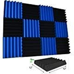 12 Pack Wedge Blue/Black Acoustic Soundproofing Studio Foam Tiles 2″X12″X12″