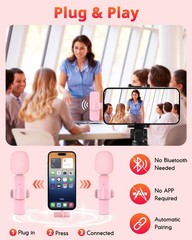 Pink Mini Wireless Microphone for iPhone Android, Lavalier Microphone with N…