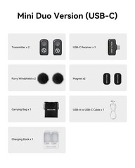 Wireless Microphone 48kHz/24-bit | 2TX + USB-C RX | for iPhone 15/16, Andro