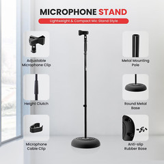 Universal Compact Base Microphone Stand – 2.8 to 5 Ft Height Adjustable Heavy Du