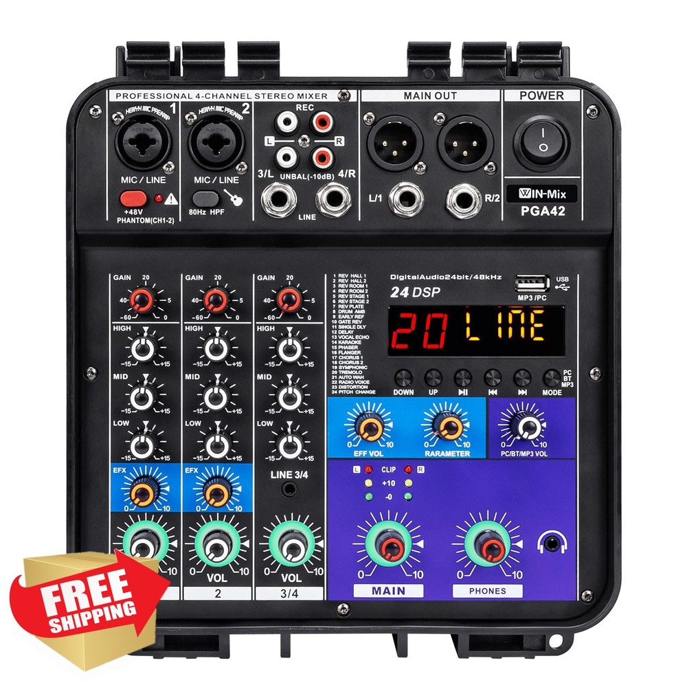 W IN-MIX 150W x2 Powered Mixer Bluetooth USB 4 Channels
