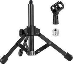 Microphone Stand Desk, BILIONE Portable Foldable Tripod with Mic Clip Holder Adj
