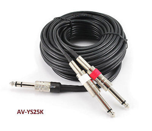 25ft CablesOnline 1/4″ TRS Stereo Plug to 2x 1/4″ TS Mono Plug Black Audio Cable