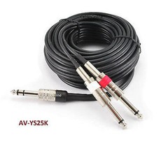 25ft CablesOnline 1/4″ TRS Stereo Plug to 2x 1/4″ TS Mono Plug Black Audio Cable