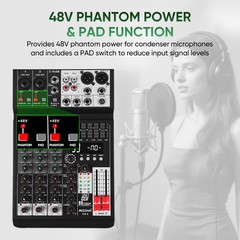 Audio Mixer 4 Channel Sound Mixer Console, Professional Music Mixing Board DJ…