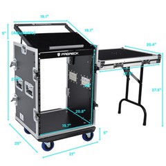 PRORECK Rack Case With Slant Mixer Top, 20in Depth, Plywood with side table