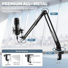 PIOLUNTH USB Microphone Plug & Play 192kHz/24bit Condenser Studio Mic Kit BLACK