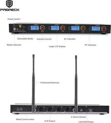 PRORECK MX44 4-Channel UHF Wireless Microphone System with 4 Hand-held Mics, NEW