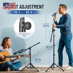 CAHAYA Mic Stand Floor Adjustable – Tripod Boom Arm Microphone Stand with Carryi