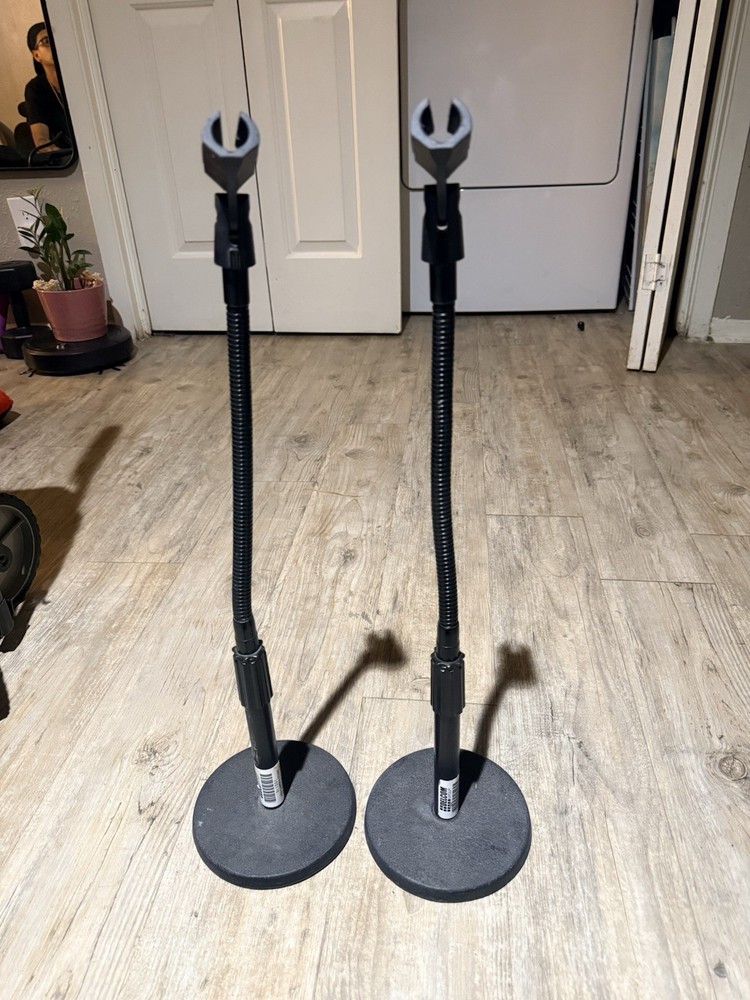 Black Metal Floor Microphone Stands w/ Weighted Bases, Pair