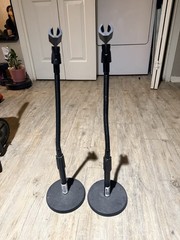 Black Metal Floor Microphone Stands w/ Weighted Bases, Pair