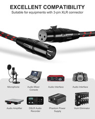 XLR Cable Short, Mic Cord 1 Ft 2 Pack, All Length from 6Inch to 100Ft, Braided