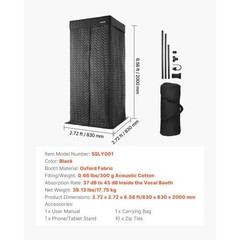 6.56 ft Portable Vocal Booth Recording Booth with Travel Bag for Voiceovers