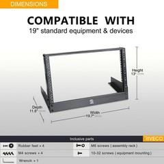6U Desktop Rack for Audio & Network Devices 19 Inch 2 Post Table Top Rack Mou…