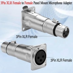 3Pin XLR Female To Female Panel Mount Mic Adapter 5cm Cable Silver Speaker